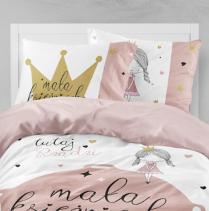 Pościel dla dziewczynki - Mała księżniczka z poduszką złota korona | Dotspillow.pl