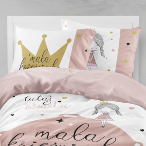 Komplet pościeli dziecięcej - Mała księżniczka z poduszką złota korona, w różnych rozmiarach | Dotspillow.pl